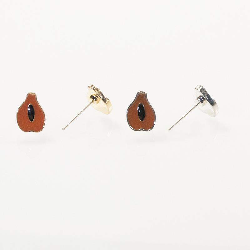 S925 Silver Needle Korean Temperament Cute Colored Avocado Small Stud Earrings Sweet Girl Small Fresh Earrings Woman
