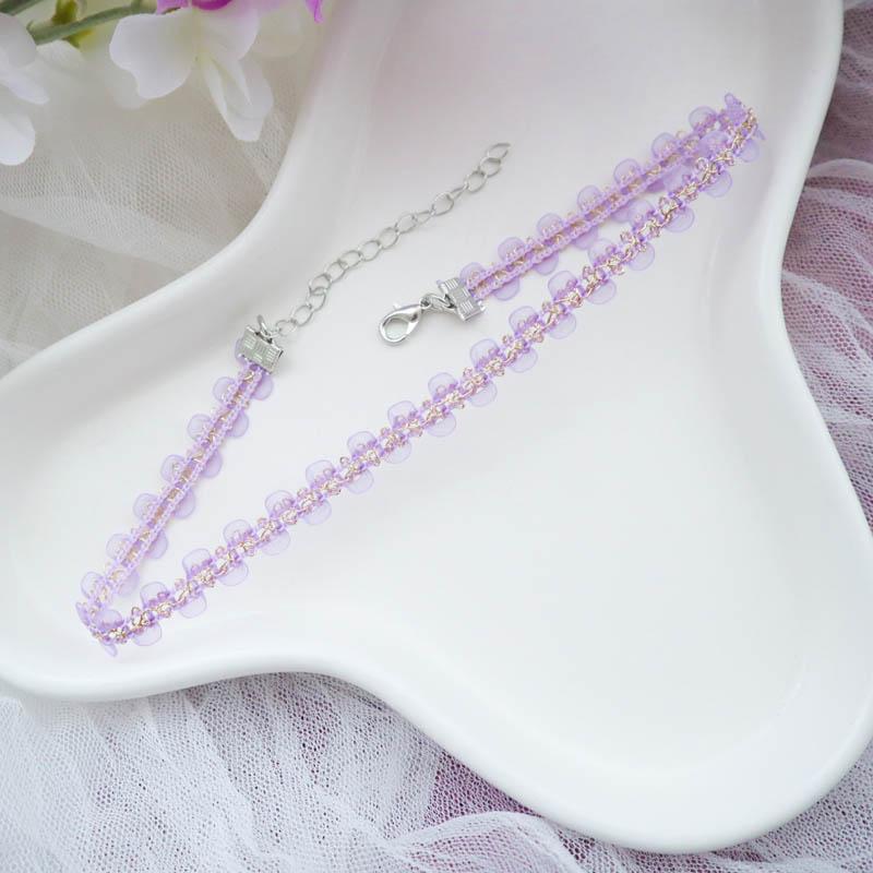 Purple Choker Necklace for Women Fashion Pearl Lace Butterfly Daisy Flower Heart Moon Clavicle Jewelry Accessory Ideal Gift