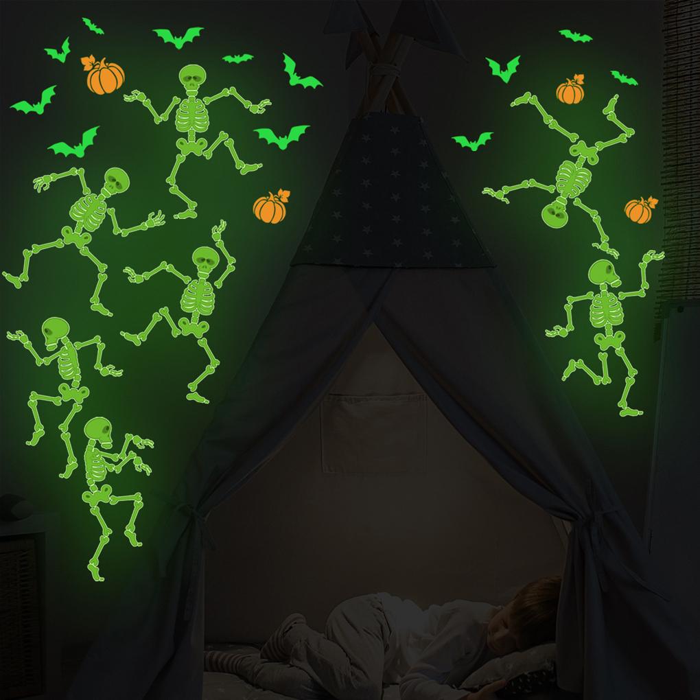 Luminous Halloween Wall Stickers Skull Bat Sticker Pumpkin Removable Wallpaper Decals Party Favors Door Window Accessories