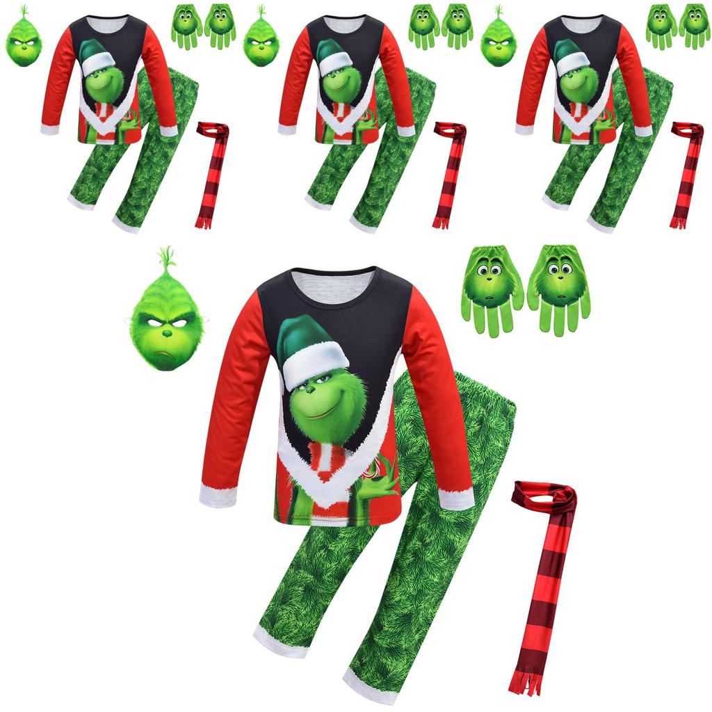 Festive Christmas Green Monster The Grinch Cosplay Pajamas Costume For Kids