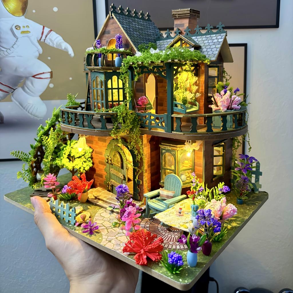 DIY Wooden Puzzle Dollhouse 3D Fairytale Princess Castle Miniature with Furniture Kit Assemble Toys for Children Adult Birthday Gift