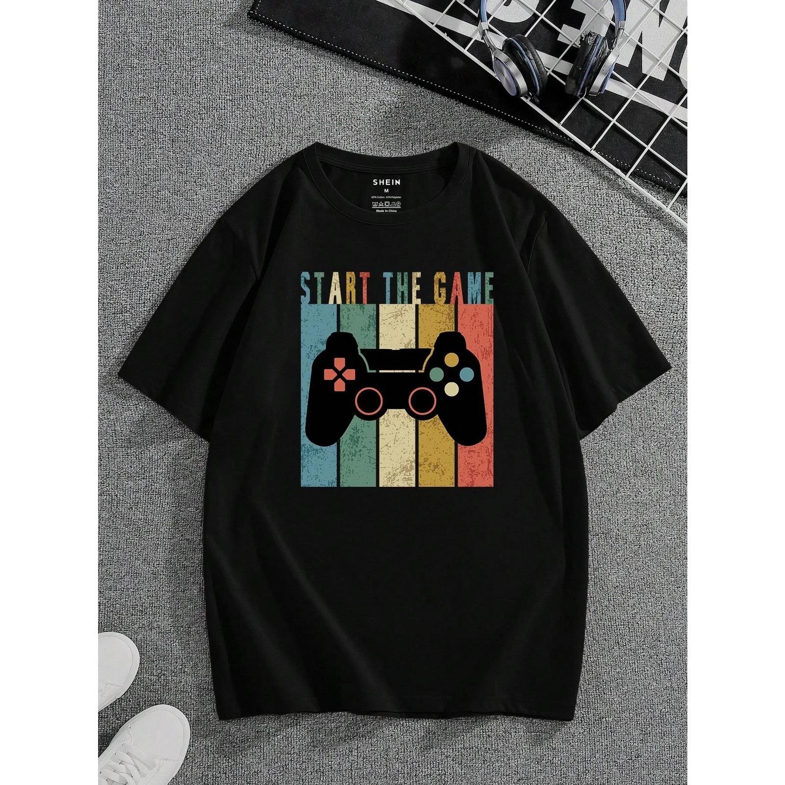 Manfinity Dauomo Men Cotton Gamepad & Letter Graphic Tee M
