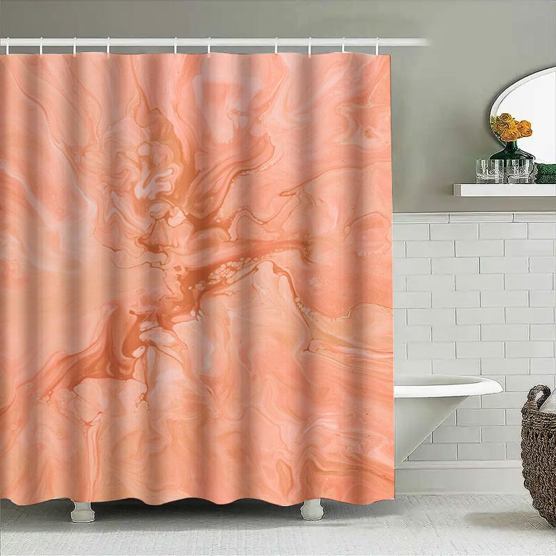 Luxury Marble Print Shower Curtain Soft Fabric, Quick Dry Waterproof Bathroom Decor For Home Hotel Use Peach Color (180X245Cm)