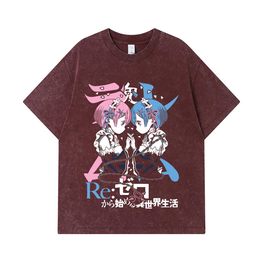 275 GSM Washed T-shirts 100% Cotton ReZero V1 Print Unisex Heavy Cotton T Shirt
