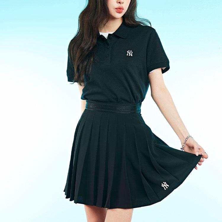 New MLB Base Logo Polo Shirts Women's Black 3FPQ02023-50BKS