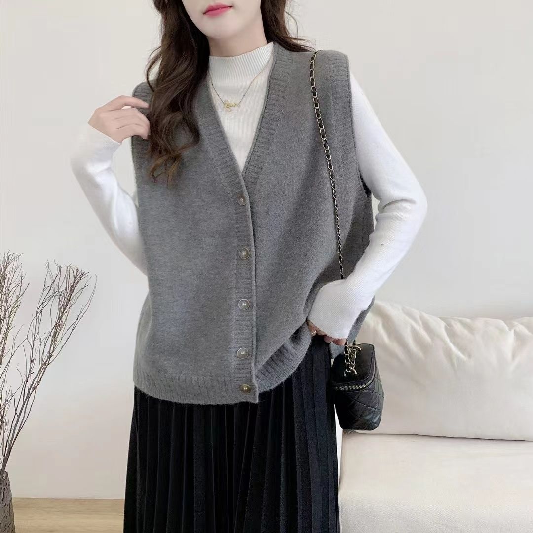 

Женский вязаный свитер-жилет, свободный кардиган без рукавов, универсальный плечевой свитер, осень и зима XL