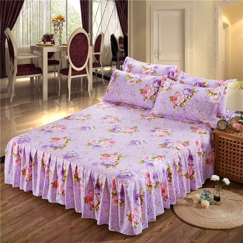 1pc Thickened Sanding Bedspread Soft Non-Slip King Queen Bed Skirt Wedding Fitted Sheet Cover No Pillowcase