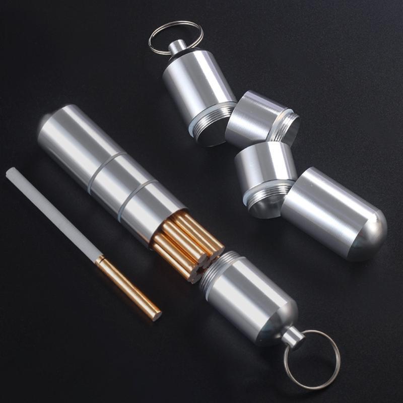 Stylish Cigarettes Container with Keychain Portable Cigarettes Holder Aluminum Metal Cigarettes Storage Tube for Men