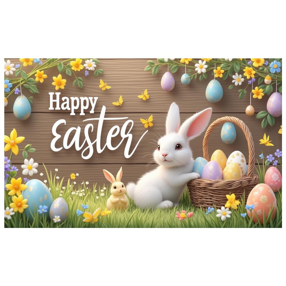 Bunny Background Easter Eggs Decor Easter Backdrop Happy Easter Display Wooden Texture For Family Gathering Spring Celebration