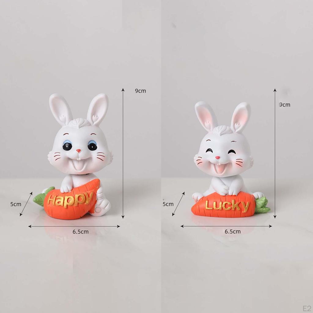 2 Carrot Bunny Figurines, Rabbit Decoration, Animal Figures, Miniature Couples Statues for
