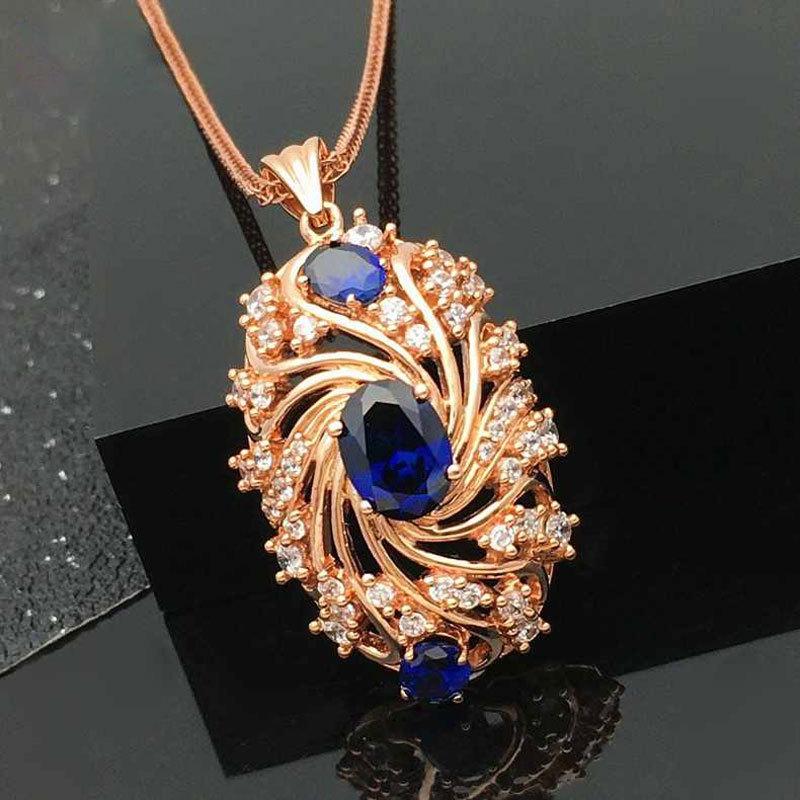Exquisite 585 Purple Gold Pendant, Rose Gold Plated Collarbone Chain, Fashionable And Generous Pure Russian Luxury Bluestone Necklace.