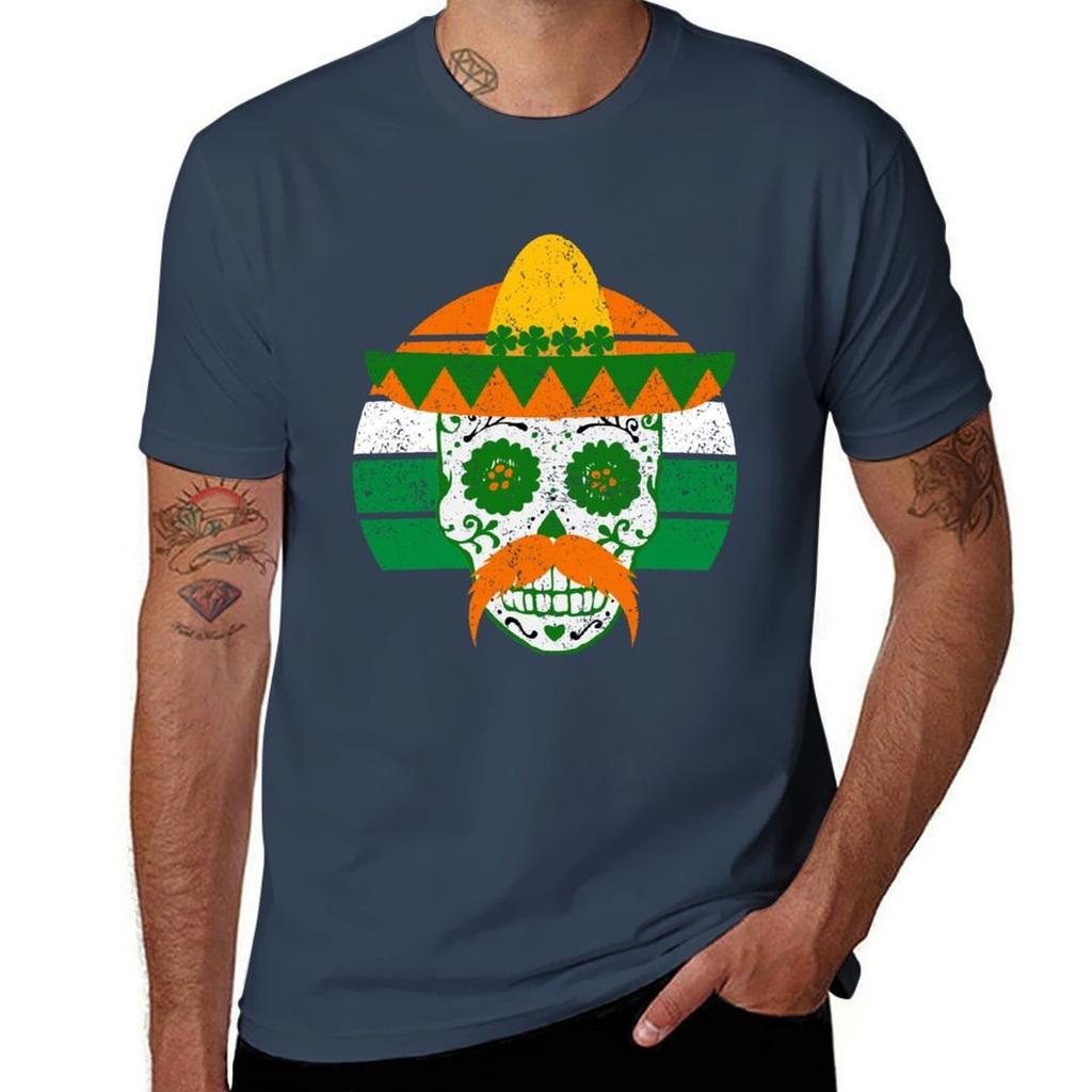 Sugar Skull St Patricks Day Irish Mexican Distressed Vintage Sunset TShirt man t shirt luxury cotton t shirts man 100 TShirt
