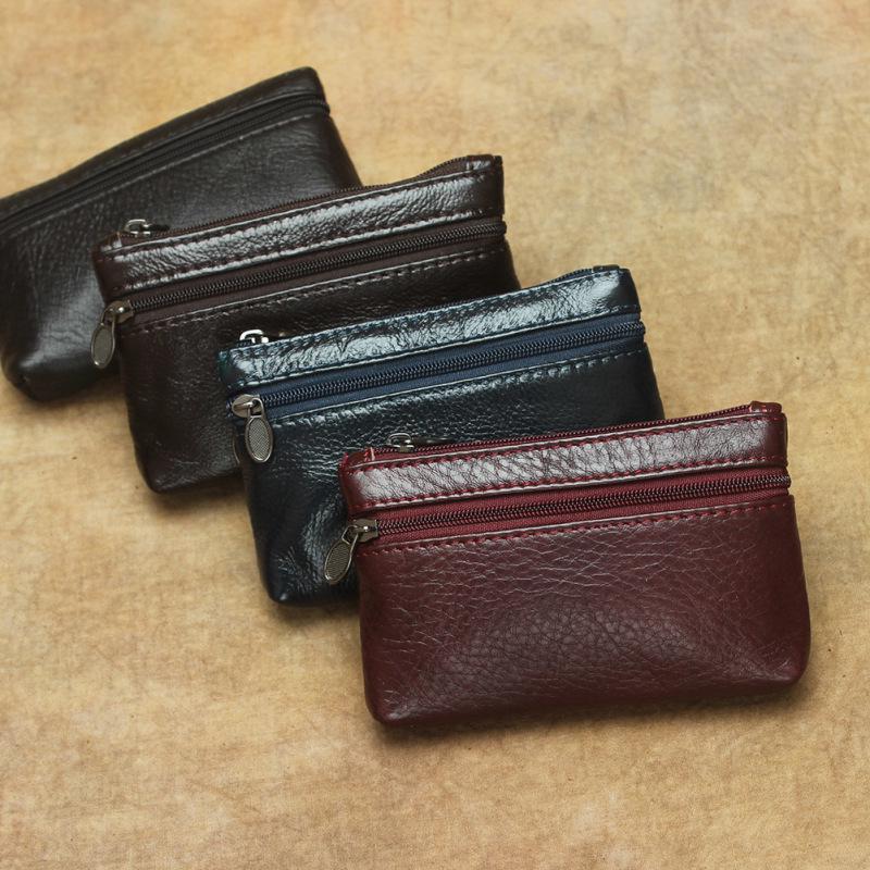 Genuine Leather Retro Coin Purse Card Holder Zipper Small Wallet Women Moneybags Mens Coins Pouch