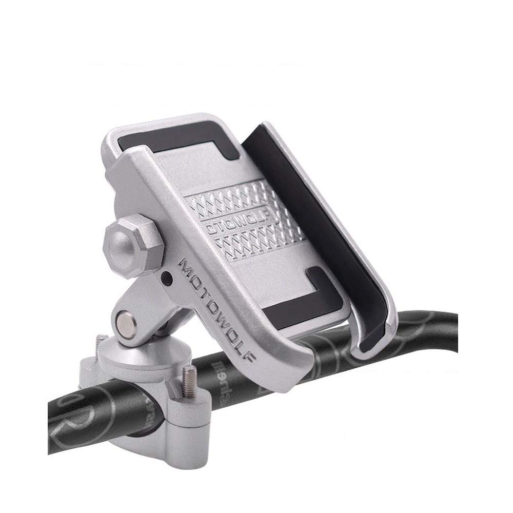 NikoMaku Motorcycle Smartphone Durable Handlebar Fits Inch Easy Silver Holder, All-Aluminum Construction, Anti-Vibration, Waterproof, Secure,
