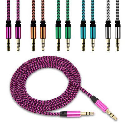 Braided Wire Male To Male 3.5mm Audio Cable AUX Line for Car Speaker Cell Phone