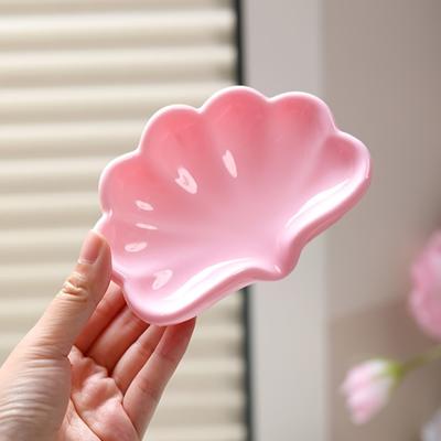 Nordic Style Flower-shaped Soap Tray for Bathroom, Cosmetic and Jewelry Storage Box, White and Pink Desktop Decoration
