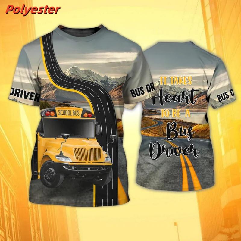 3D Printed Bus Driver Uniform T-Shirt For Men School Bus Pattern Tees Summer Casual Loose Round Neck Tops Short Sleeve T Shirts