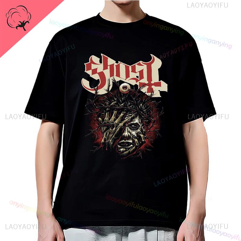 Y2K-Ghost-Band-T-shirt Mens Rock Band Graphic Pattern Cotton T-shirt Casual Vintage Horror Style Harajuku Short-sleev Women Top