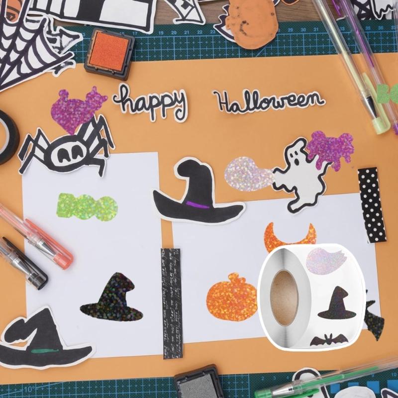 500Pcs Halloweens Sticker With Metallic Pumpkin Designs Perfect Easy Peeling Decal For DIY Crafts Event Decorations