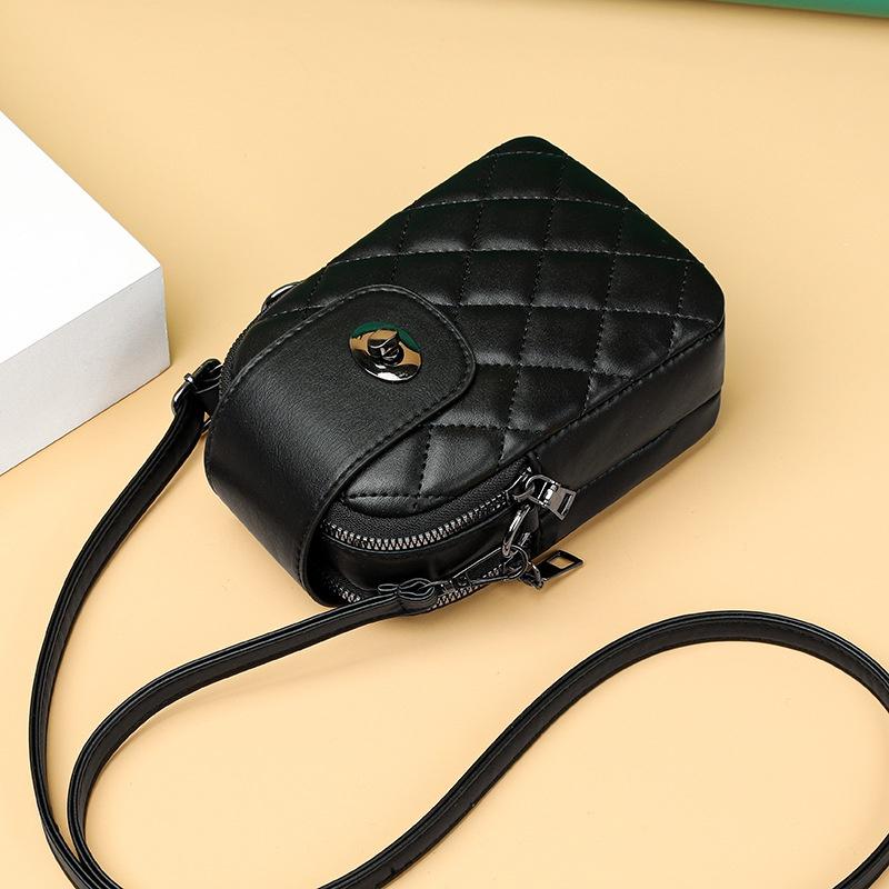 IELGY Women's Fashion Black Rhombus Messenger Mobile Phone Bag
