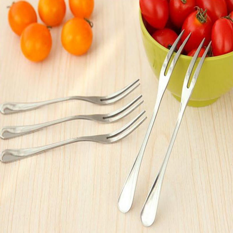 New 2pcs Stainless Steel Cocktail Forks Tasting Appetizer Forks Cake Fruit Eatin
