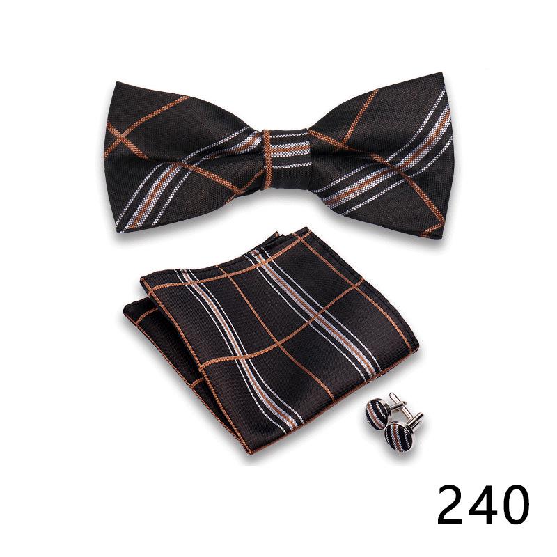 Men's Formal Bow Tie and Pocket Square Set for Banquets and Weddings, with Lapel Flower.