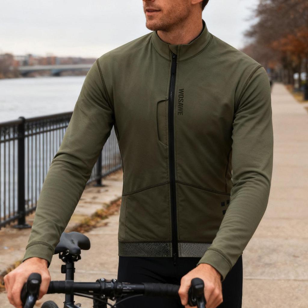 WOSAWE Podzim Zima Pánská Cyklistická Bunda Větruodolná Termální Fleecová Reflexní Dlouhý Rukáv Teplé Topy Silniční Cyklistické Oblečení