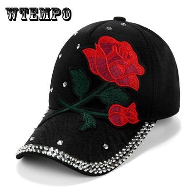 New Embroidered Rose Baseball Cap with Diamonds, Summer Women's Versatile Casual Hat, Sunshade and Sunscreen Cap