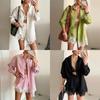 Women's White Long Sleeve Shirt Dress Button Front Casual Mini Dress