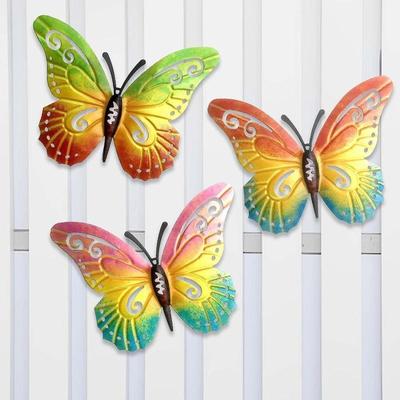 Sculptură de fluture metalic pentru perete, 7 culori, cu fluturi, din fier, pentru interior și exterior, agățat, pentru grădină, curte, gard, cadou pentru casă
