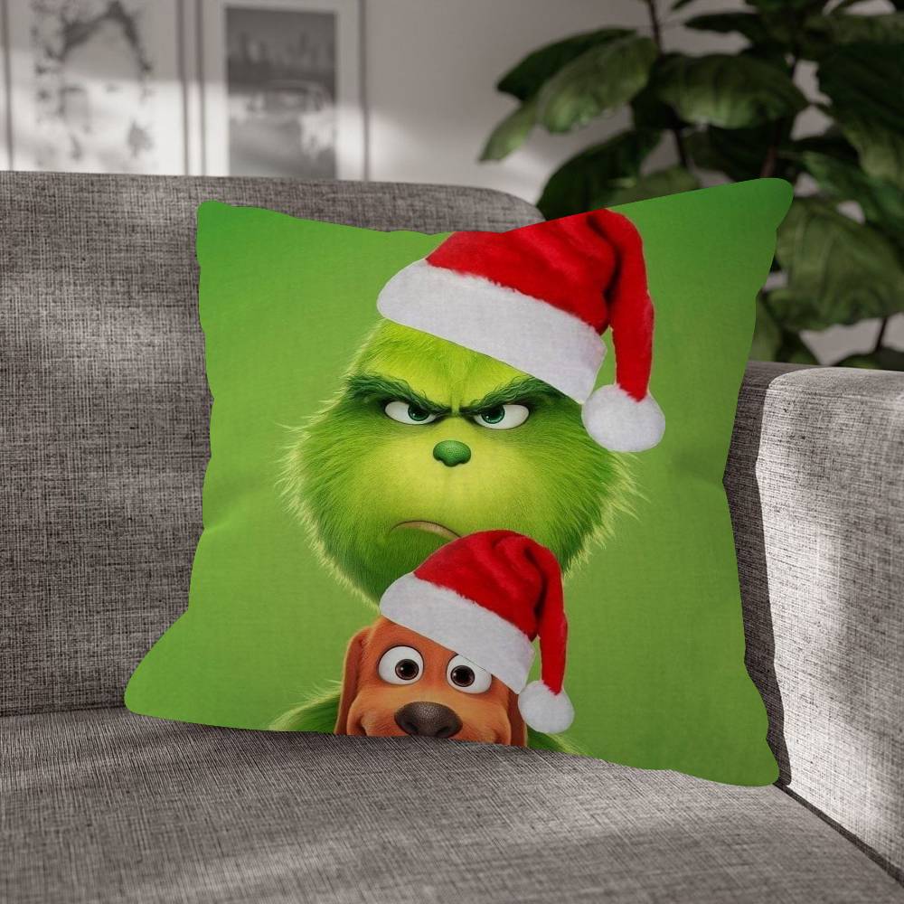 Green Christmas Grinch Pillow Cushion Cover Pillowcase Living Room Sofa Home Decorative Pillowcase