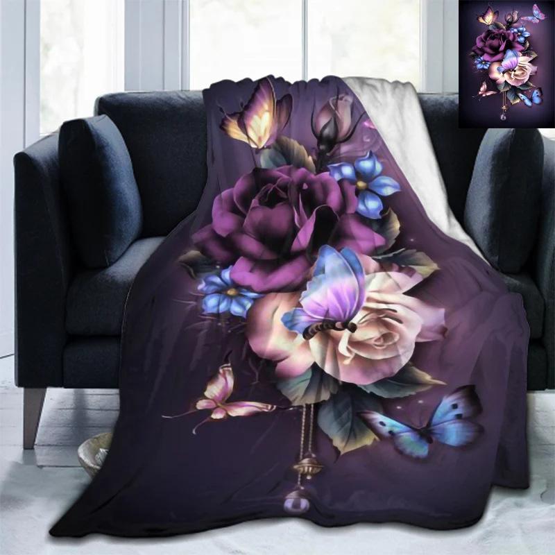 

Purple butterfly digitalprinted polyester Bedroom velvet flannel cover blanket Fleece soft sofa cover blankets for beds 75x100cm