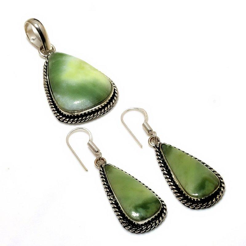 

Швейцарский зеленый опал, драгоценный камень, подарочный набор серег с подвеской, 1,70–1,70 дюйма