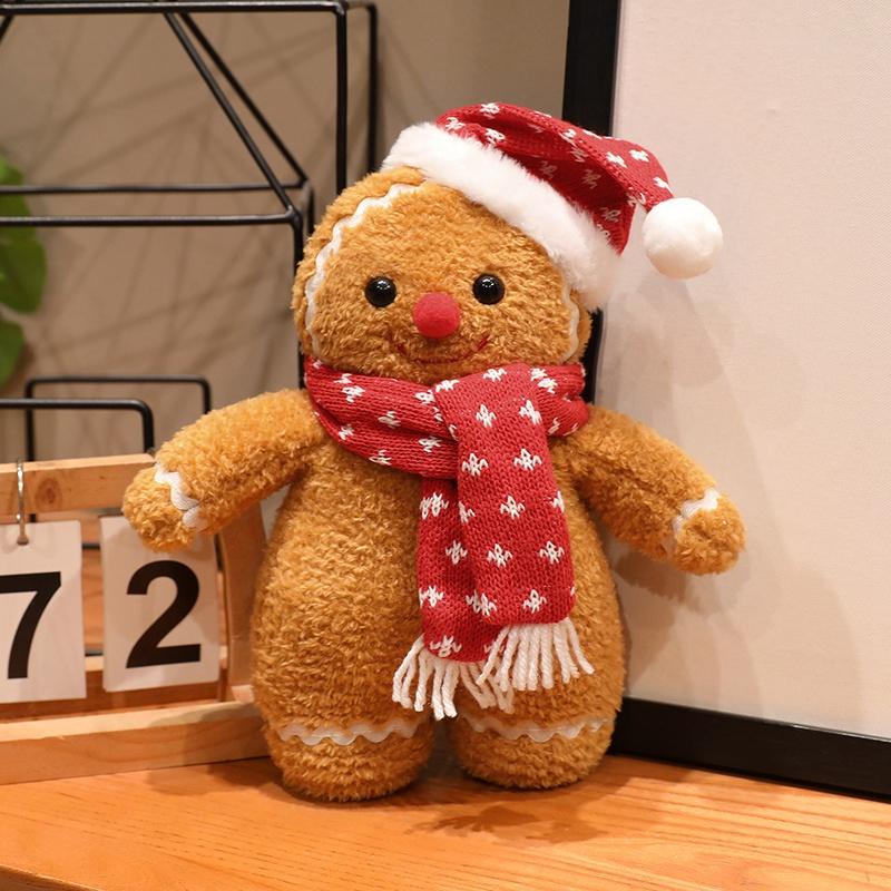 Lovely Gingerbread Man Plush Toys Kawaii Christmas Gingerbread Plushie Dolls Stuffed Soft Toy For Birthday Party Decor