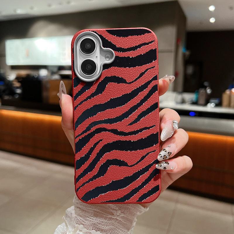 Zebra-Print Shockproof Soft Case For iPhone 16 Pro Max 15 Pro 14 Plus 13 12 11 Lens Protection Matte Leather Texture TPU Slim Phone Cover