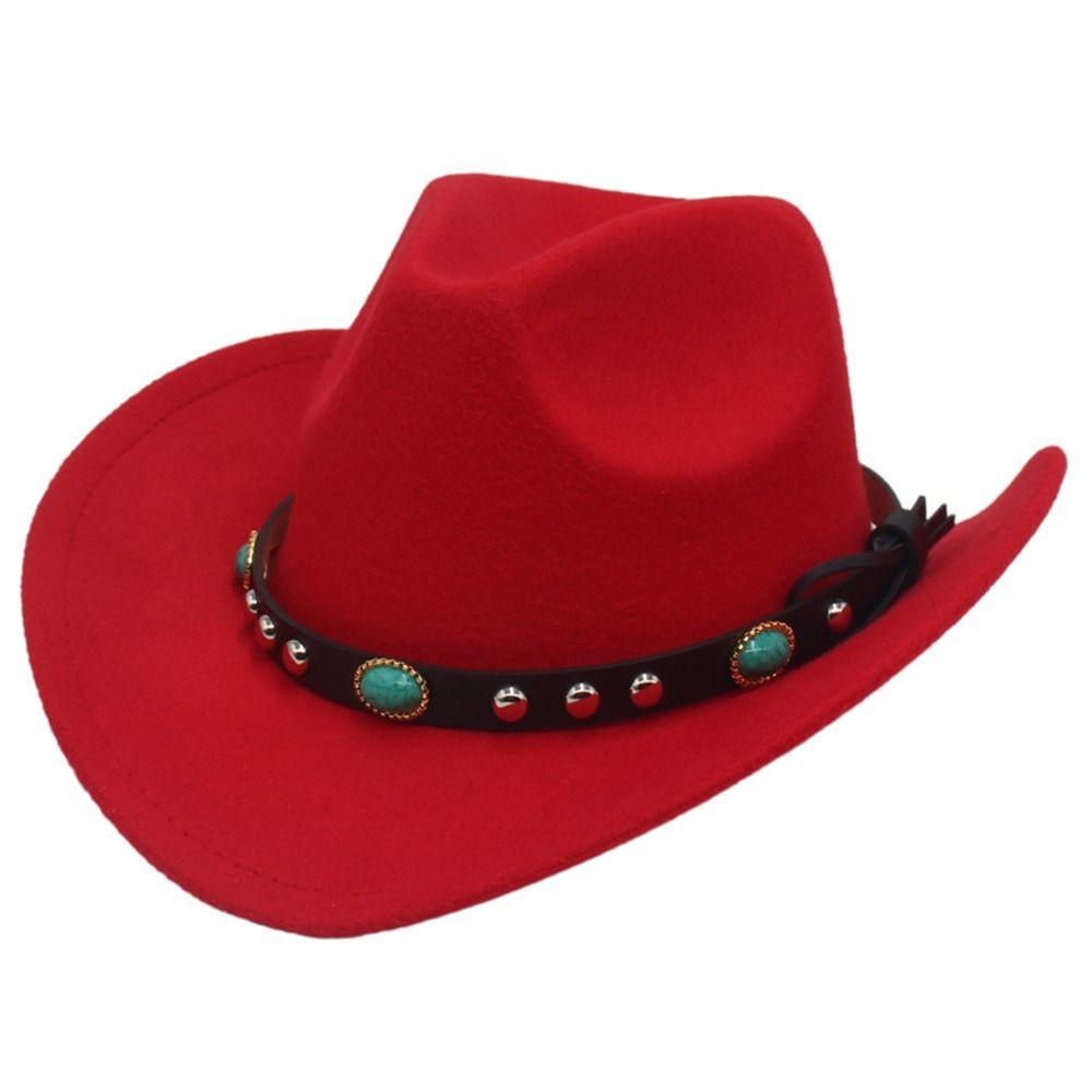 Vintage Classic Cowboy Hat with Studded Pinched Decorative Bands Wide Brim Felt Fedora Hat Cropped Jazz Hat for Women & Men