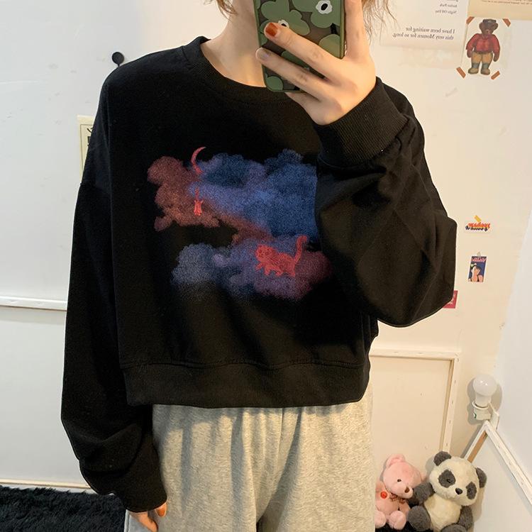 Short sweater women's loose Korean version new spring and autumn thin Japanese vintage long-sleeved tops and clothes trendy ins