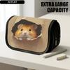 1pc Double Layer Flip Pencil Case, Hamster in Box, Large Capacity, Portable Polyester Pen Storage Bag with Zipper Closure, Ideal for School & Office S