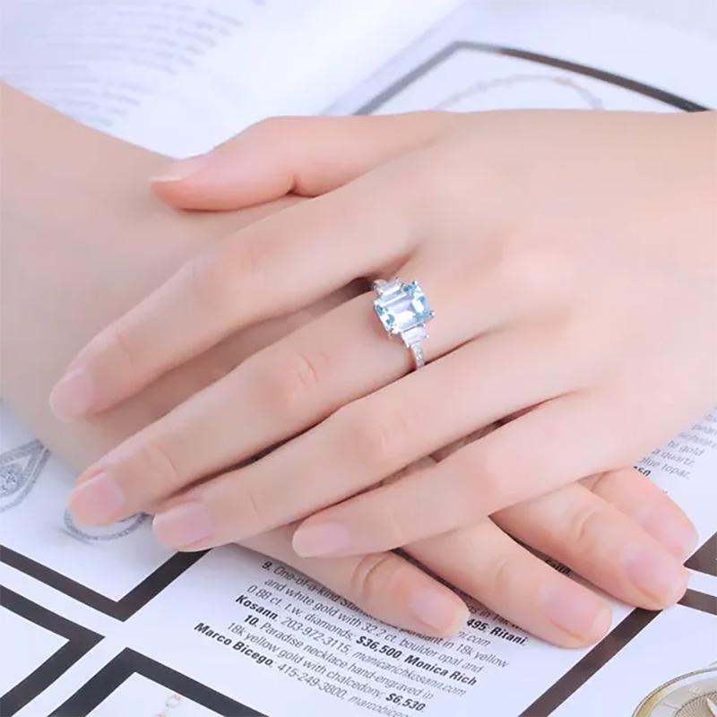 925 Sterling Silver Luxury Nano Sky Blue Topaz Gemstone Ring For Women Birthday Party Anniversary Fine Jewelry Gift Accessorie