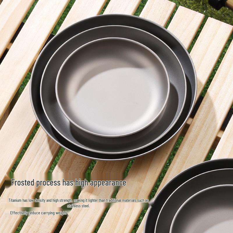 High-End Antibacterial Titanium Dinner Plate: Food-Grade, Multi-Functional, Round, Portable for Household and Outdoor Camping.