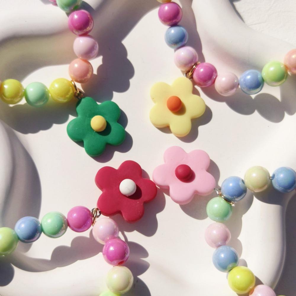 Color beaded pet necklace flower pendant cat dog jewelry decorative collar bell ins same cat