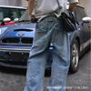 Classic Washed Denim Jeans Men Women Relaxed Fit Straight Leg With Arc Seam Design Mid-Rise Comfortable Trousers