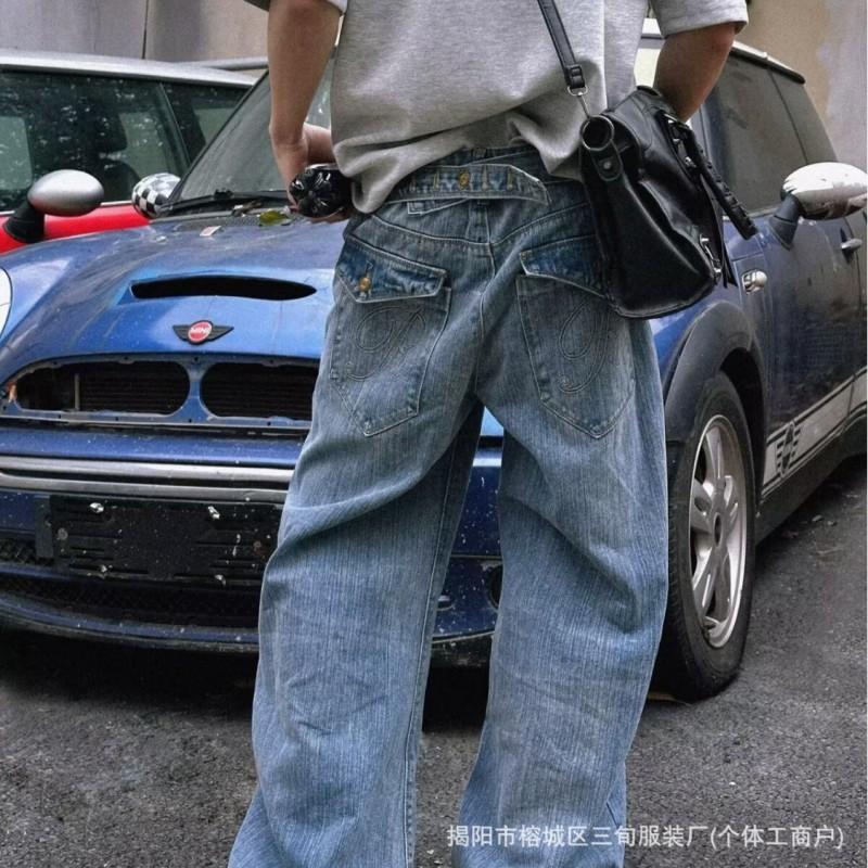 Classic Washed Denim Jeans Men Women Relaxed Fit Straight Leg With Arc Seam Design Mid-Rise Comfortable Trousers