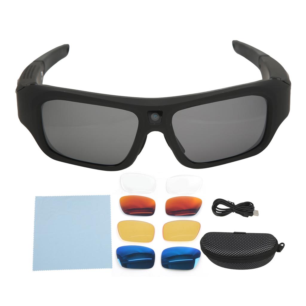 Camera Glasses 4K HD Smart Video Recording Sunglasses with 4 Pairs of Lenses for Hiking Cycling