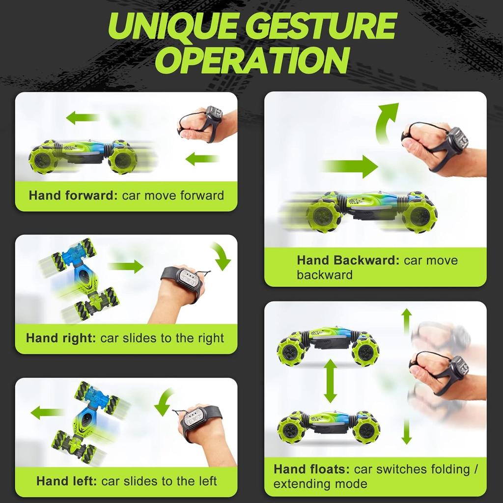 Gesture RC auto ručně ovládané kaskadérské auto pro chlapce ve věku 6–12 let, 4WD 2,4 GHz dálkové ovládání, senzor gest, autíčka Drift Twist s lehkou hudbou