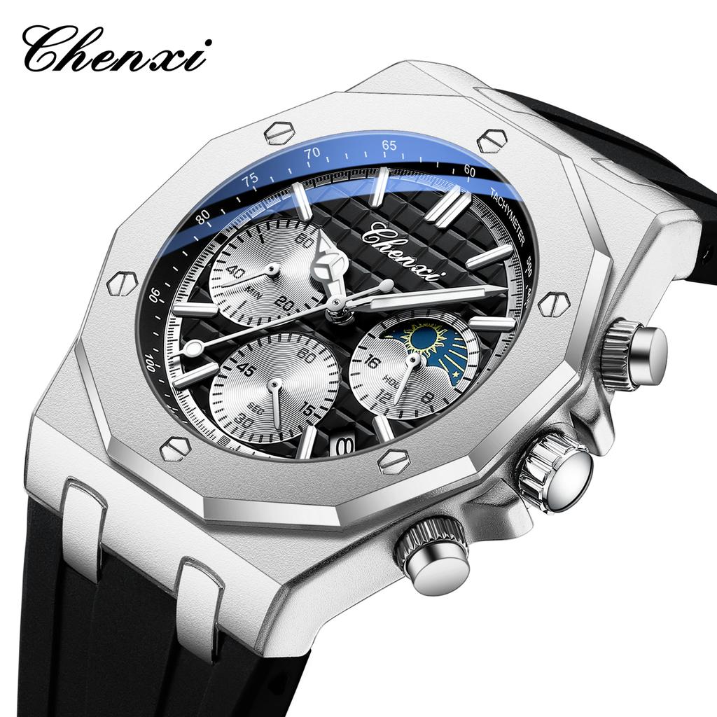 CHENXI Top Brand Luxury Watches for Men Multifunctional Chronograph Quartz Men Silicone Clock Luminous Relogio Masculino