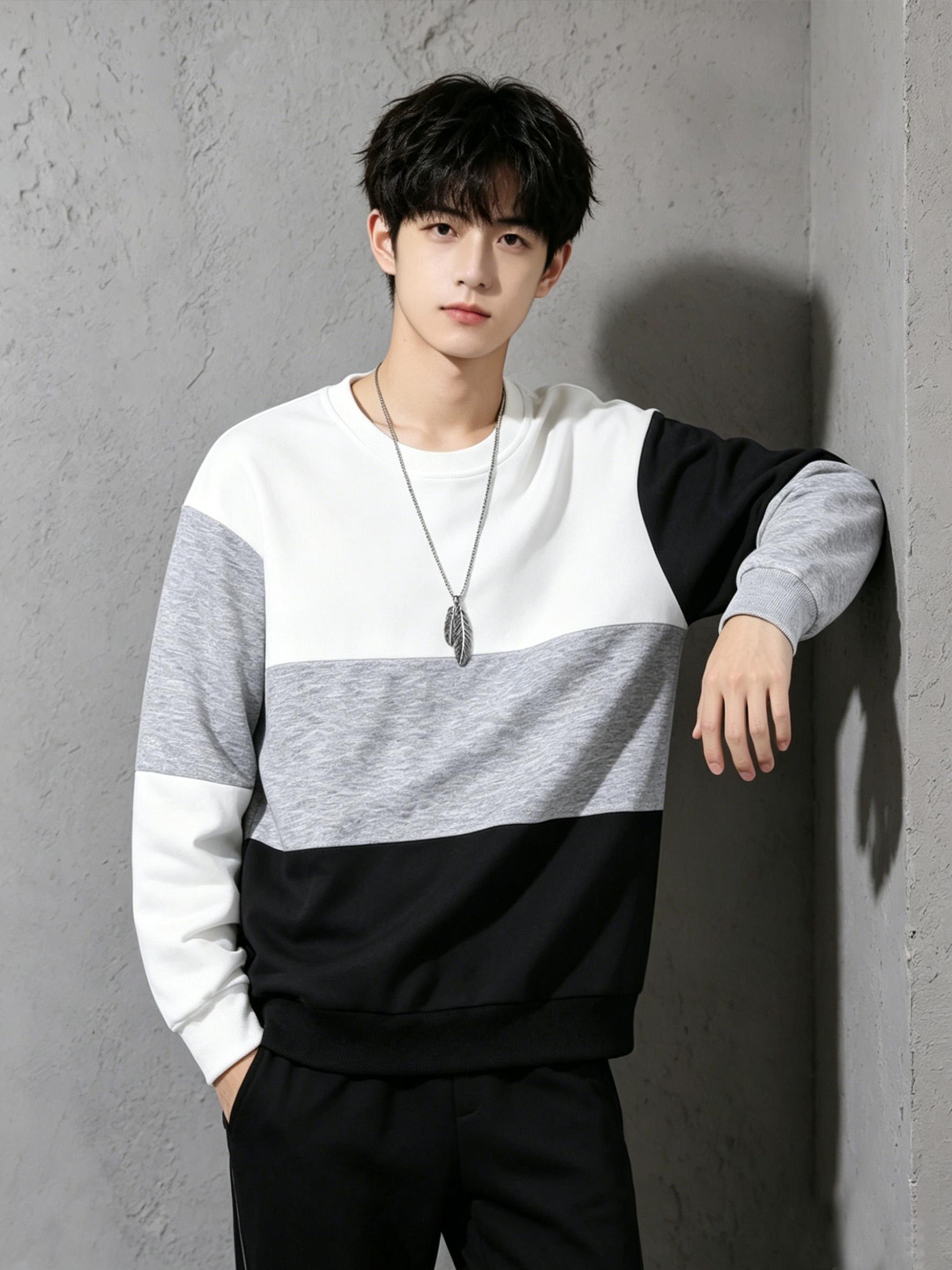 

Teen Boys Crewneck Color-Block Long-Sleeve Casual Sweatshirt S испанские серого
