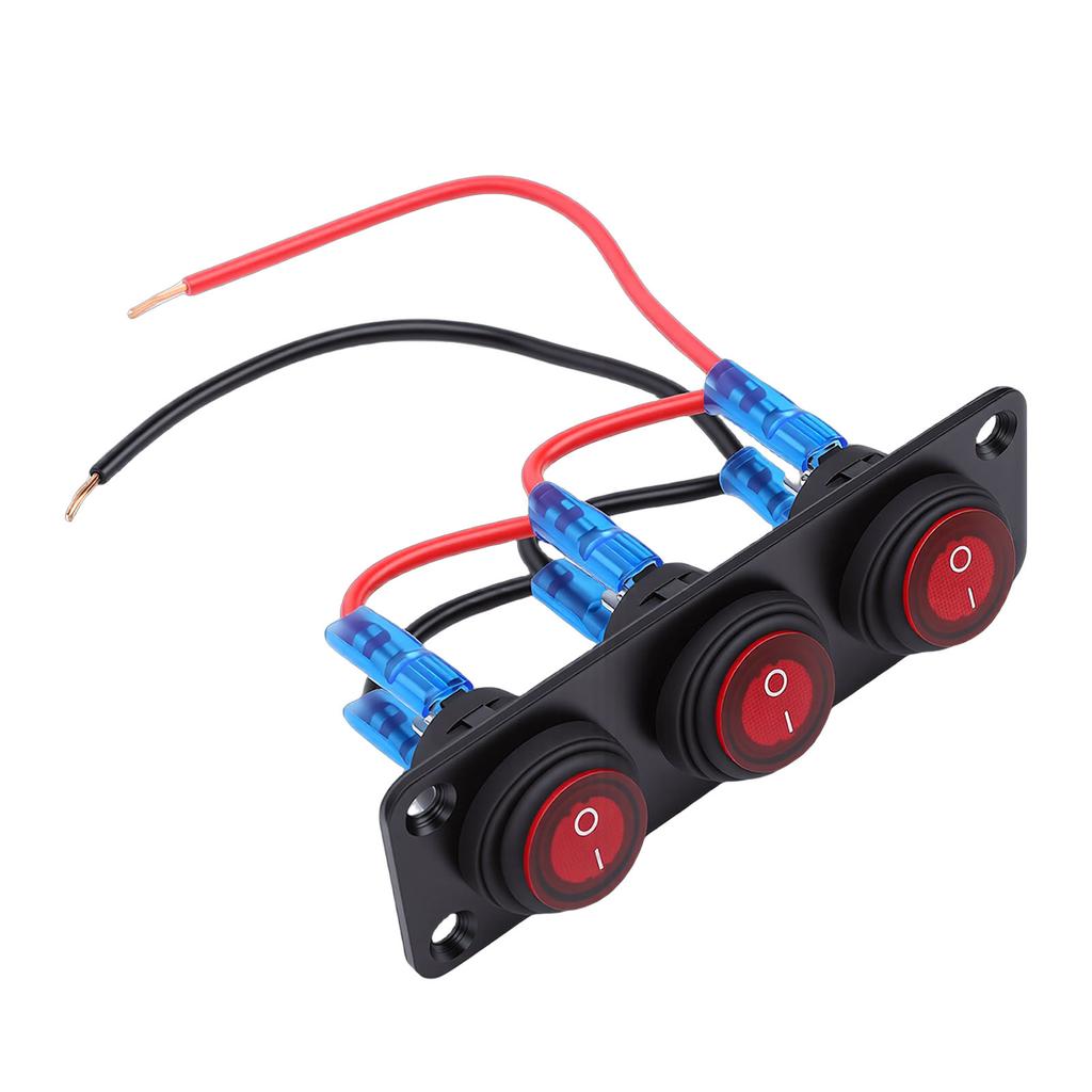 Toggle Switch Panel 20A 3 Gang Water Proof Red Round LED Rocker Switch Panel for Car Boat Truck