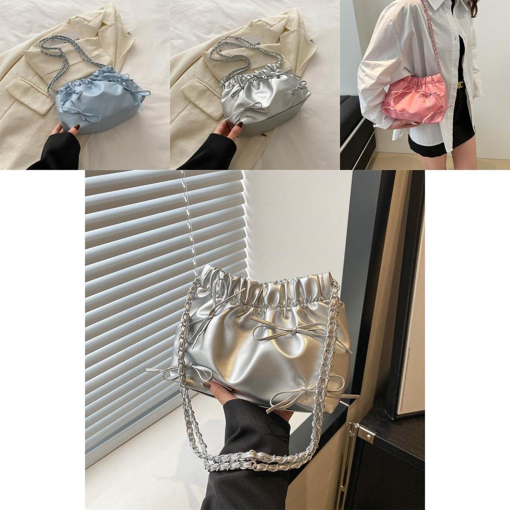 Small Chain Shoulder Crossbody Bag 2024 New Spring Korean Style Street Chic Pu Bucket Bag