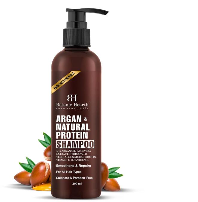 Shampooing à l'argan et à la kératine Botanic Hearth avec 100 % d'huile d'argan pure et d'extraits d'aloès Shampooing pour femmes et hommes 200 ml